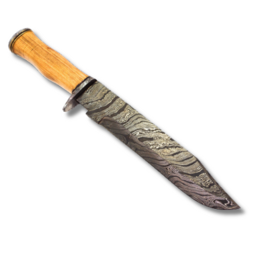 14" Handmade Damascus Hunting Knife – Leather Sheath Included