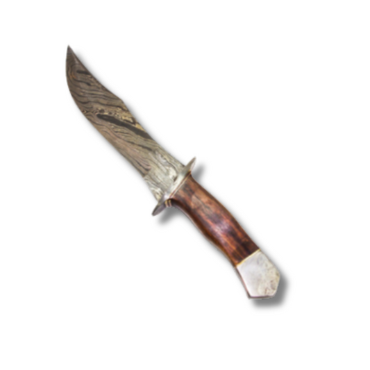 13" Damascus Steel Knife – Rosewood Handle & Steel Guards