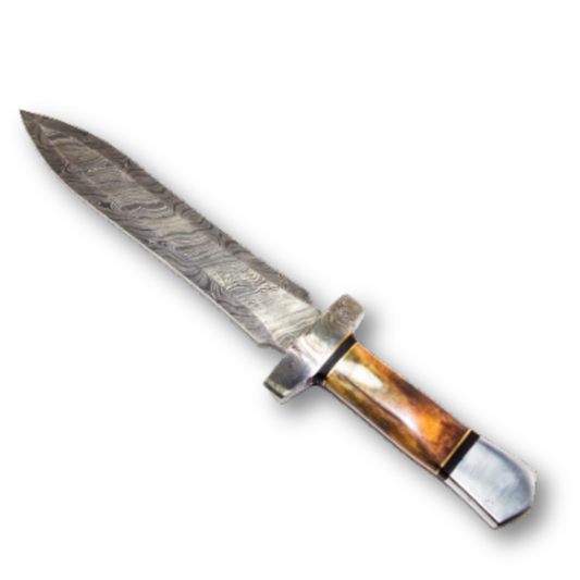 15" Handmade Damascus Dagger – Camel Bone & Rosewood Handle