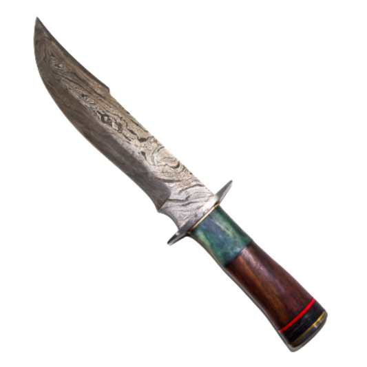 12.5" Handmade Damascus Bowie Knife – Marindi Wood/Bone Handle