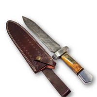 15" Handmade Damascus Dagger – Camel Bone & Rosewood Handle