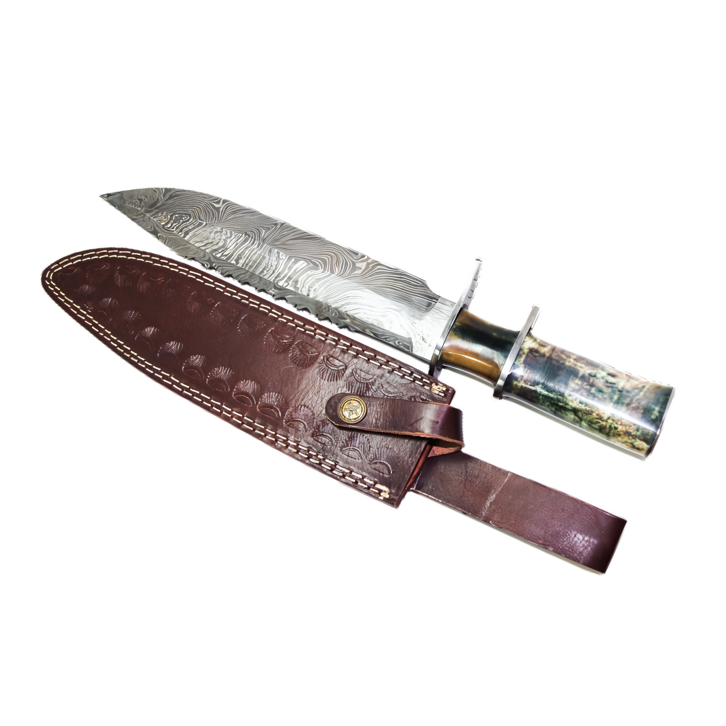 Handmade Damascus Steel Bowie Knife – 14.25" with Marindi Bone Handle
