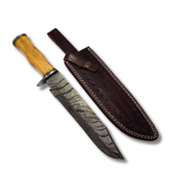 14" Handmade Damascus Hunting Knife – Leather Sheath Included