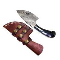 8" Handmade Damascus Skinning Knife – Leather Sheath by Grace Knives