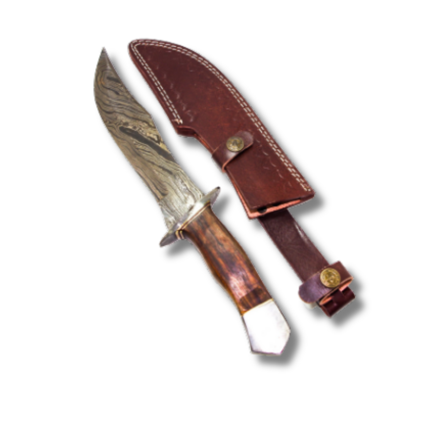 13" Damascus Steel Knife – Rosewood Handle & Steel Guards