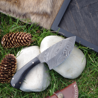 8" Handmade Damascus Skinning Knife – Leather Sheath by Grace Knives