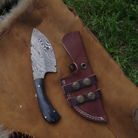 8" Handmade Damascus Skinning Knife – Leather Sheath by Grace Knives