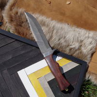 11.5" Forest Damascus Knife – Rosewood Handle & Leather Sheath