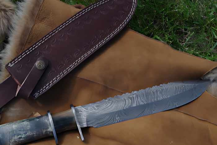 Handmade Damascus Steel Bowie Knife – 14.25" with Marindi Bone Handle