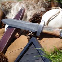 15" Handmade Damascus Dagger – Camel Bone & Rosewood Handle